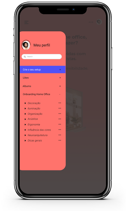 Menu do app Deski com trilha de onboarding