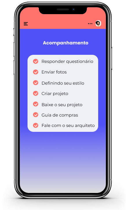 Tela de acompanhamento do projeto no app Deski